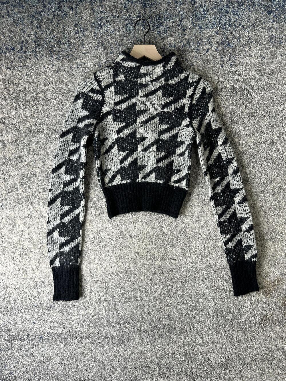rag & bone Sweater Womens XS Black Houndstooth Mock Neck Alpaca Wool Cropped